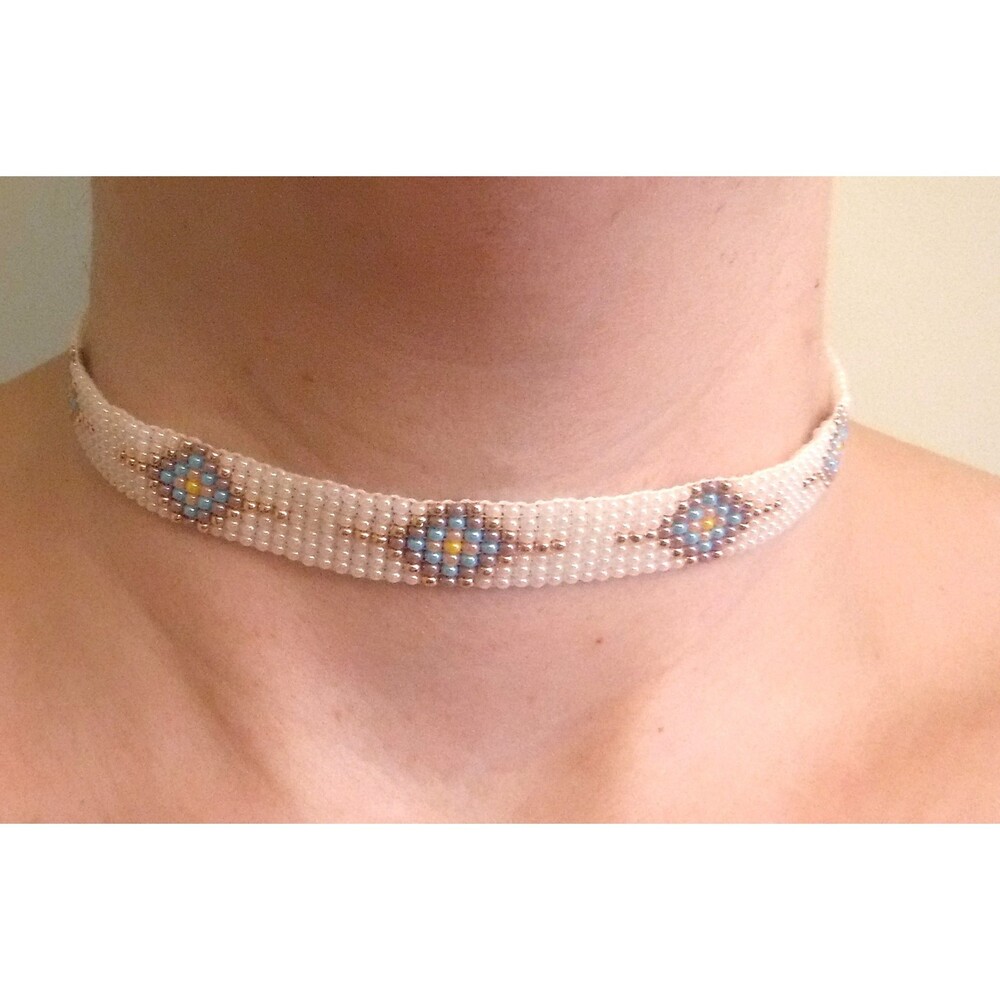 Loom Beaded Choker Necklace Pearl & Rose Gold